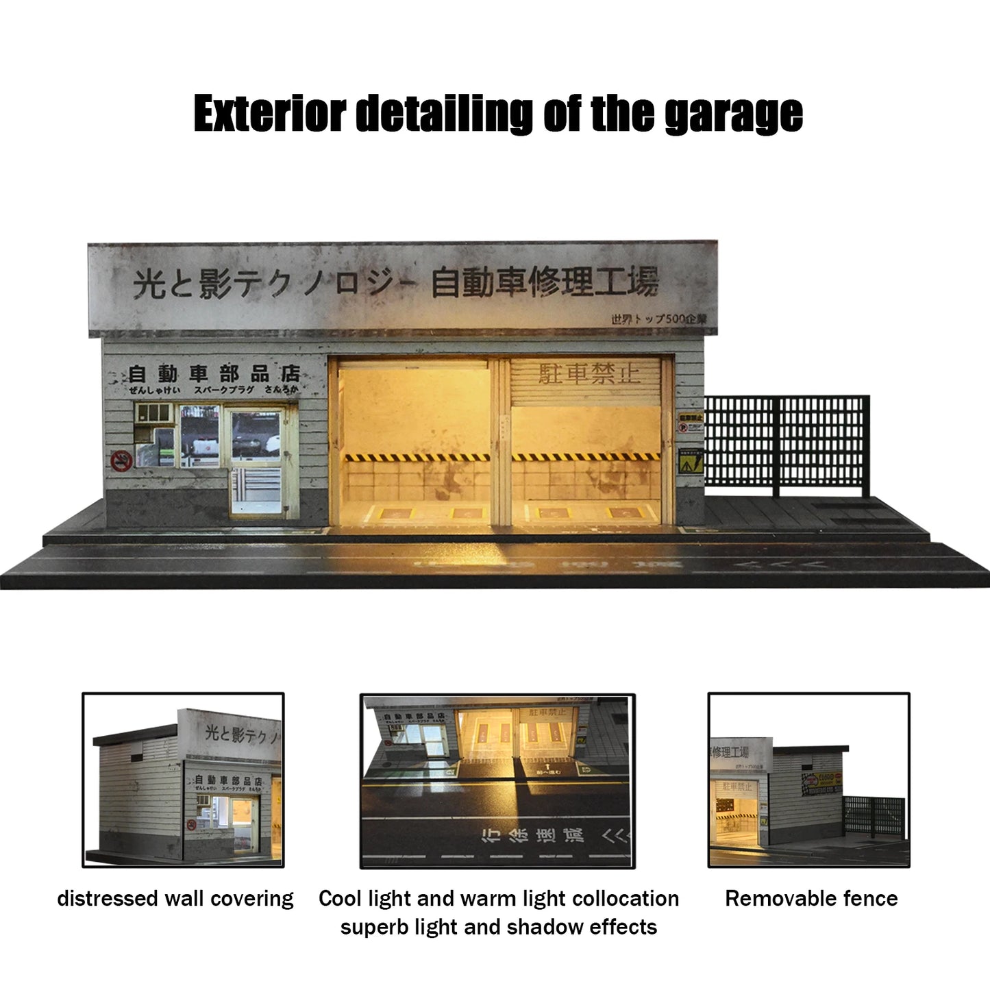 1/64 Diorama Garage Scene Model with LED Lighting Parking Lot Scene Model City Street Building Scene for Model Car Display