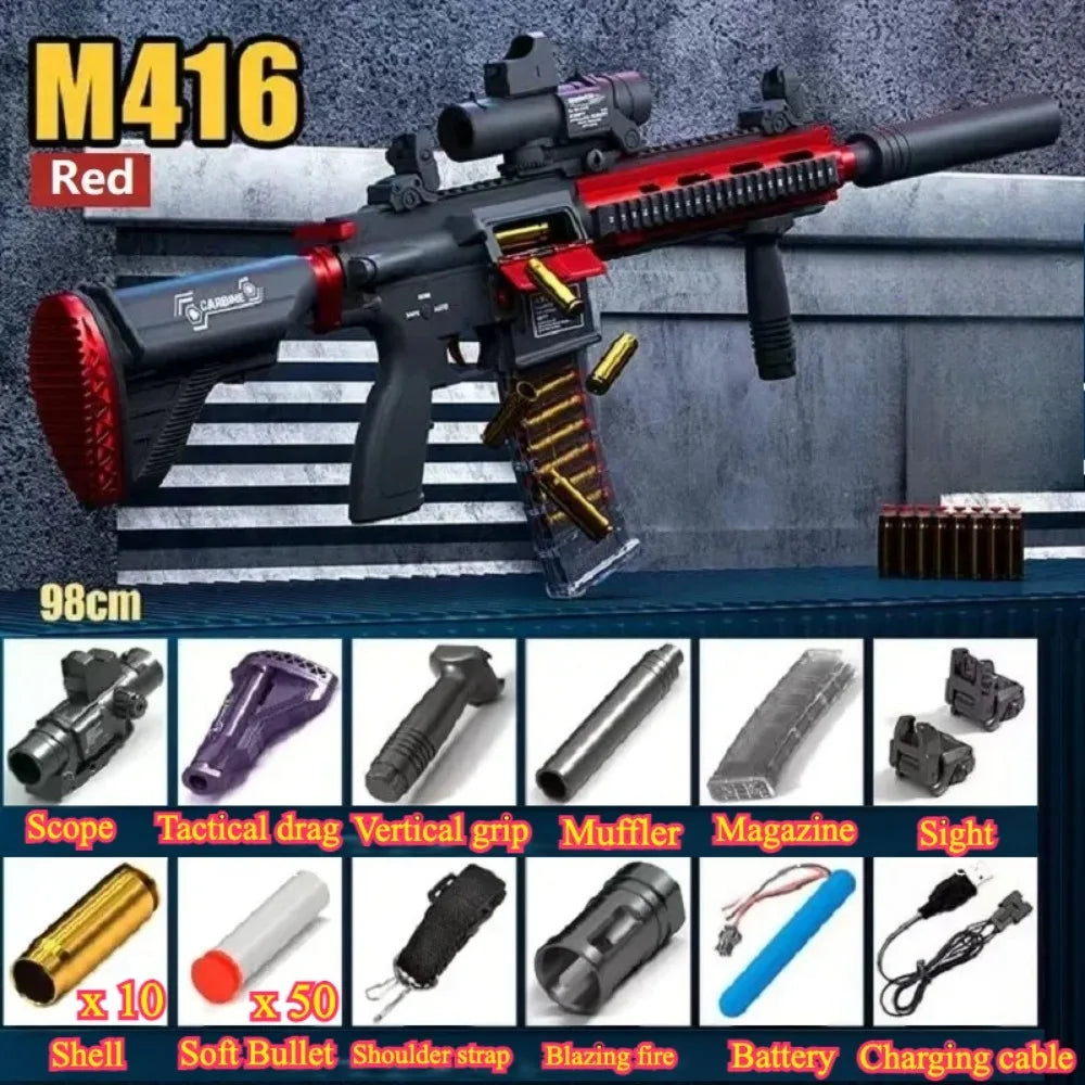 M4A1/M416 Electric Continuous Firing Shell Throwing Soft Bullet Toy Gun Assault Rifle Outdoor Shooting Games Christmas Gift