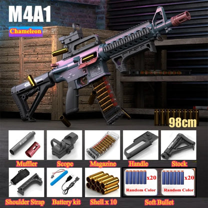 M4A1/M416 Electric Continuous Firing Shell Throwing Soft Bullet Toy Gun Assault Rifle Outdoor Shooting Games Christmas Gift