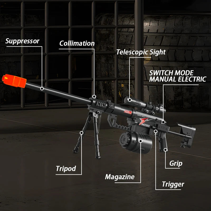 M200 Sniper Gun Electric Gel Jet Ball [7.4V High Speed Continuous Shooting Upgrade G Highly Assembled Toy Manual/automatic Dual