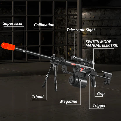M200 Sniper Gun Electric Gel Jet Ball [7.4V High Speed Continuous Shooting Upgrade G Highly Assembled Toy Manual/automatic Dual