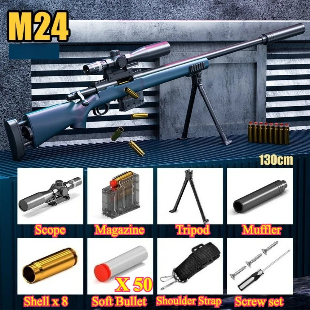 M24 Shell Throwing Soft-Bullet Toy Gun Manually Loaded Sniper Rifle Outdoor Games CS Fighting for Boys Christmas Gift