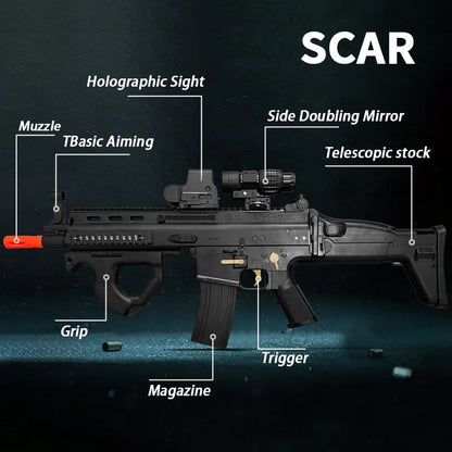SCAR Electric Gel Ball Gun[7.4v High-Speed Continuous Shooting Upgraded Version]Automatic Continuous Shooting Mode And Linkage