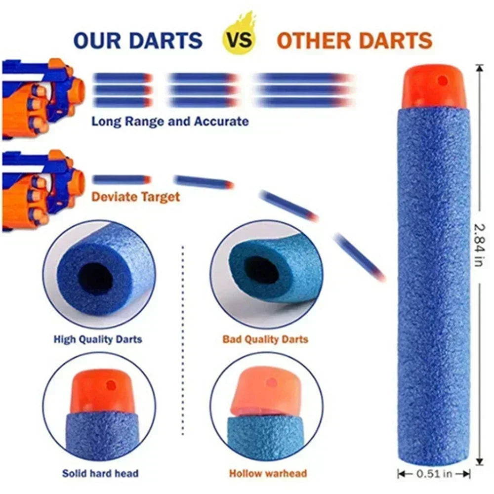 BlueSoftHollowHoleHeadBullets7.2cm For Toys Gun Refill Darts Toy Gun Bullets For Toys Gun Series Blasters Xmas Kid Children Gift