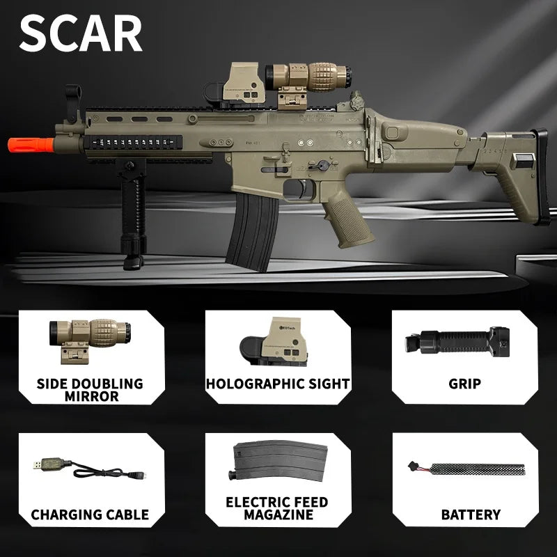 SCAR Electric Gel Ball Gun[7.4v High-Speed Continuous Shooting Upgraded Version]Automatic Continuous Shooting Mode And Linkage