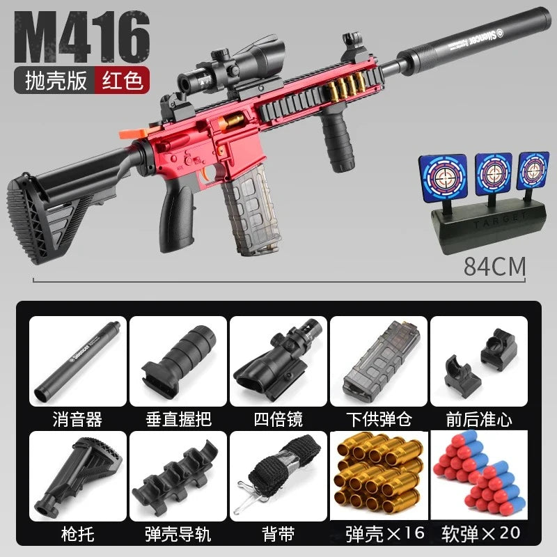 M416 Barrett Shell Ejection Soft Bullet Toy Gun with Automatic Return Target for Boys Classic Style Manual Birthday Gift