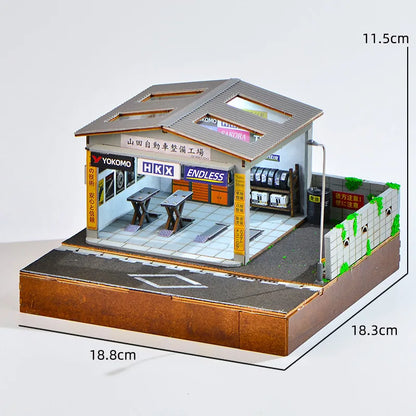 1:64 Scale Handmade Car Workshop Model Kit - LED-Lit Garage Scene, Miniature Diorama & Building Toy for Hobbyists