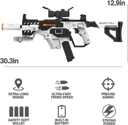 Automatic Foam Blaster Sniper Rifle with Tactical Vest Kit, Scope, Flashlight & 120 Darts - Outdoor Game Gift for Kids Age 8+